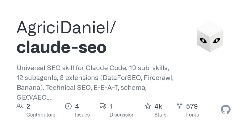 GitHub - AgriciDaniel/claude-seo: Universal SEO skill for Claude Code. 19 sub-skills, 12 subagents, 3 extensions (DataForSEO, Firecrawl…