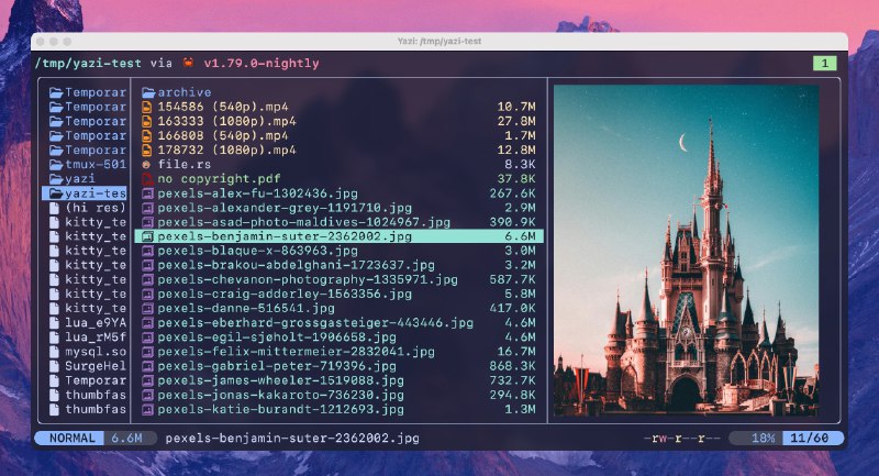 GitHub - sxyazi/yazi: 💥 Blazing fast terminal file manager written in Rust, based on async I/O.