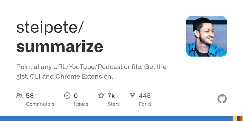 GitHub - steipete/summarize: Point at any URL/YouTube/Podcast or file. Get the gist. CLI and Chrome Extension.