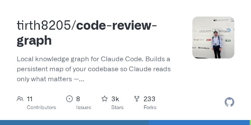 GitHub - tirth8205/code-review-graph: Local knowledge graph for Claude Code. Builds a persistent map of your codebase so Claude…