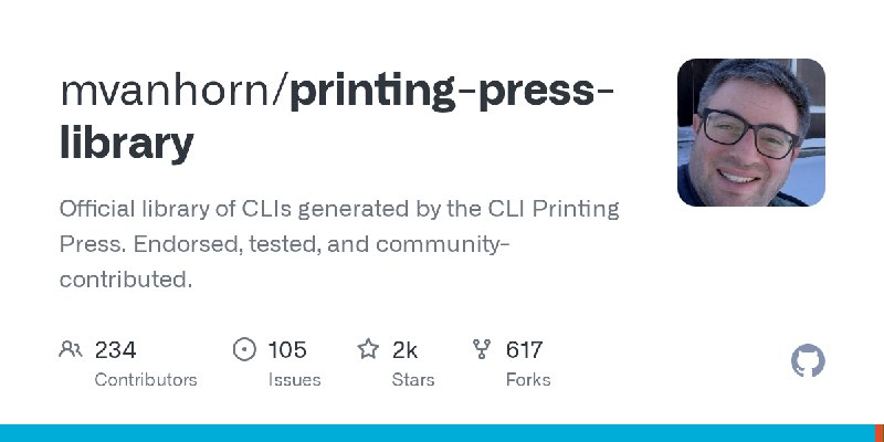 GitHub - mvanhorn/printing-press-library: Official library of CLIs generated by the CLI Printing Press. Endorsed, tested, and community…