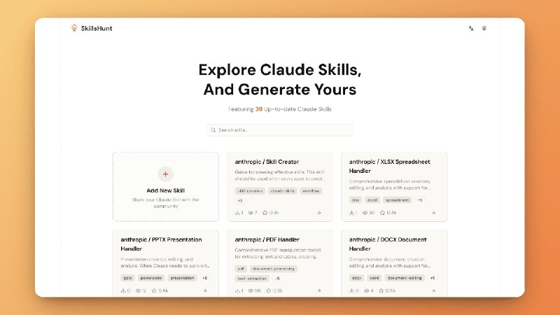 SkillsHunt - Discover Claude Skills and Generate Yours