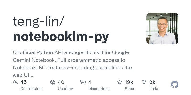 GitHub - teng-lin/notebooklm-py: Unofficial Python API and agentic skill for Google Gemini Notebook. Full programmatic access to…