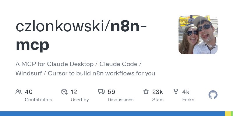 GitHub - czlonkowski/n8n-mcp: A MCP for Claude Desktop / Claude Code / Windsurf / Cursor to build n8n workflows for you