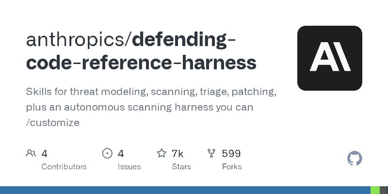 GitHub - anthropics/defending-code-reference-harness: Skills for threat modeling, scanning, triage, patching, plus an autonomous…