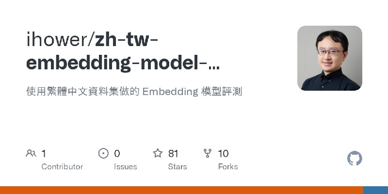 GitHub - ihower/zh-tw-embedding-model-benchmark: 使用繁體中文資料集做的 Embedding 模型評測