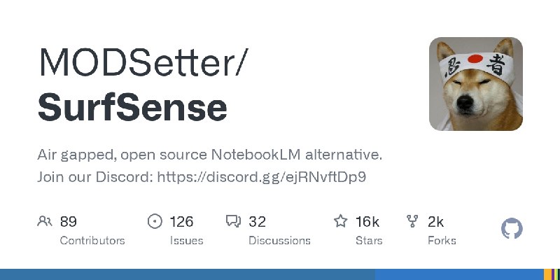GitHub - MODSetter/SurfSense: Air gapped, open source NotebookLM alternative. Join our Discord: https://discord.gg/ejRNvftDp9