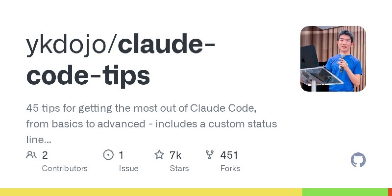 GitHub - ykdojo/claude-code-tips: 45 tips for getting the most out of Claude Code, from basics to advanced - includes a custom…