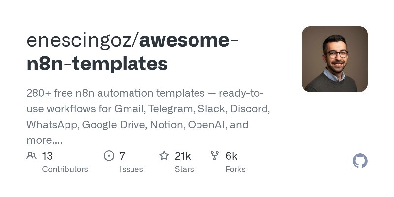 GitHub - enescingoz/awesome-n8n-templates: 280+ free n8n automation templates — ready-to-use workflows for Gmail, Telegram, Slack…