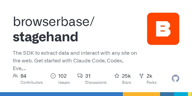 GitHub - browserbase/stagehand: The SDK to extract data and interact with any site on the web. Get started with Claude Code, Codex…