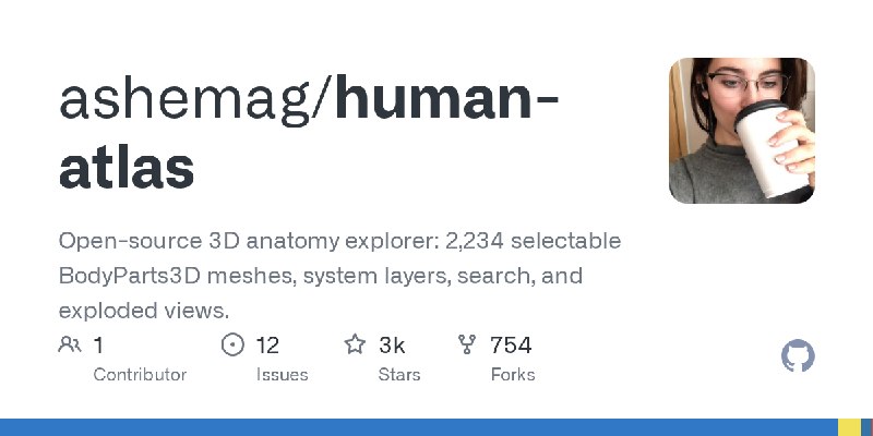 GitHub - ashemag/human-atlas: Open-source 3D anatomy explorer: 2,234 selectable BodyParts3D meshes, system layers, search, and…