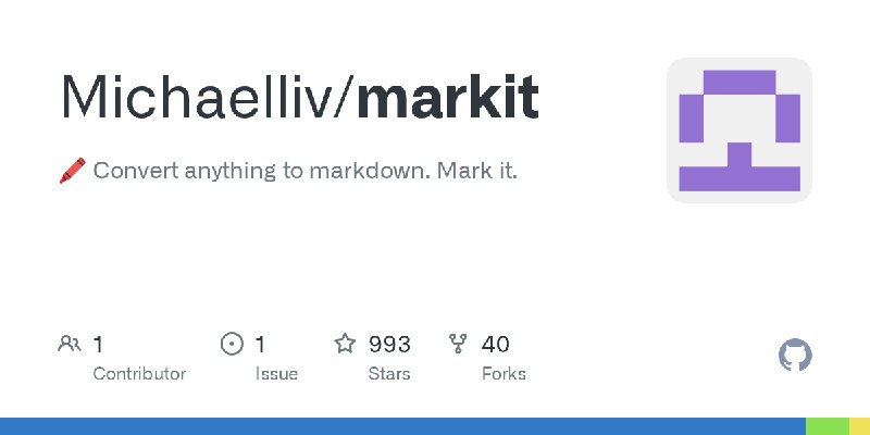 GitHub - Michaelliv/markit: 🖍️ Convert anything to markdown. Mark it.