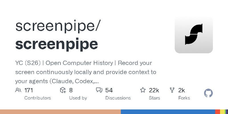 GitHub - screenpipe/screenpipe: YC (S26) | Open Computer History | Record your screen continuously locally and provide context…