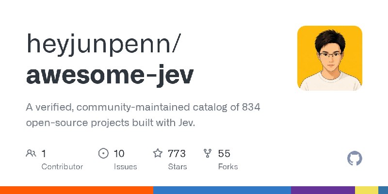 GitHub - heyjunpenn/awesome-jev: A verified, community-maintained catalog of 834 open-source projects built with Jev.