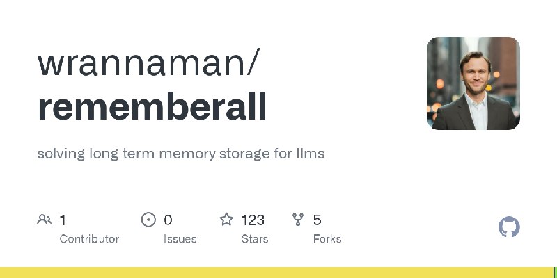 GitHub - wrannaman/rememberall: solving long term memory storage for llms