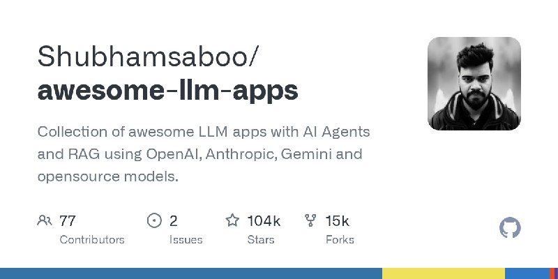 GitHub - Shubhamsaboo/awesome-llm-apps: Collection of awesome LLM apps with AI Agents and RAG using OpenAI, Anthropic, Gemini and…