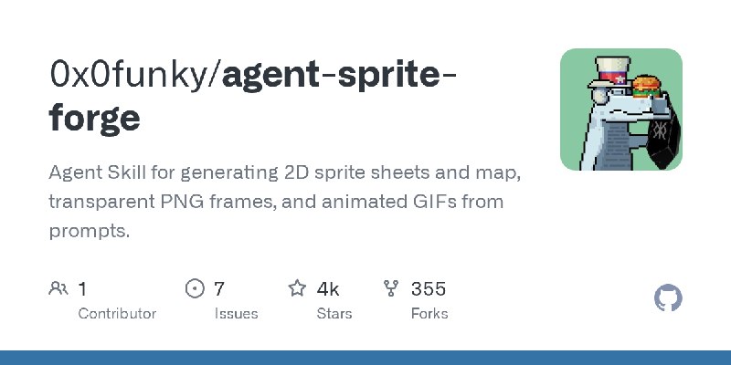 GitHub - 0x0funky/agent-sprite-forge: Agent Skill for generating 2D sprite sheets and map, transparent PNG frames, and animated…