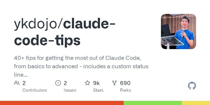 GitHub - ykdojo/claude-code-tips: 40+ tips for getting the most out of Claude Code, from basics to advanced - includes a custom…