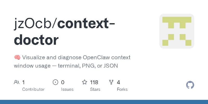 GitHub - jzOcb/context-doctor: 🧠 Visualize and diagnose OpenClaw context window usage — terminal, PNG, or JSON
