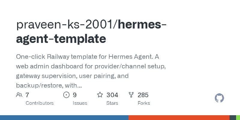 GitHub - praveen-ks-2001/hermes-agent-template: One-click Railway template for Hermes Agent. A web admin dashboard for provider/channel…