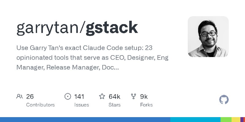GitHub - garrytan/gstack: Use Garry Tan's exact Claude Code setup: 23 opinionated tools that serve as CEO, Designer, Eng Manager…