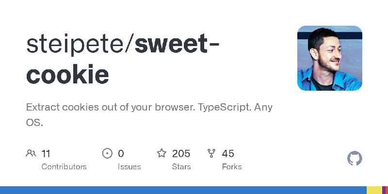 GitHub - steipete/sweet-cookie: Extract cookies out of your browser. TypeScript. Any OS.