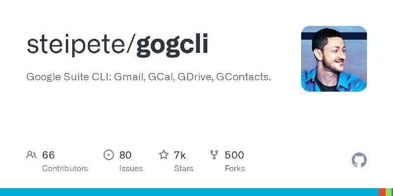 GitHub - steipete/gogcli: Google Suite CLI: Gmail, GCal, GDrive, GContacts.