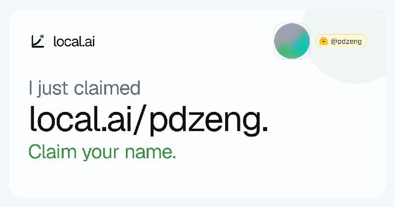 I just claimed local.ai/pdzeng. Claim your name.