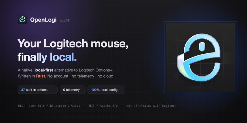 GitHub - AprilNEA/OpenLogi: ⚡️A native, local-first alternative to Logitech Options+, written in Rust 🦀 — remap buttons, DPI, and…