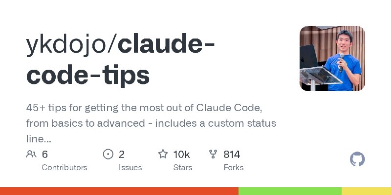 GitHub - ykdojo/claude-code-tips: 45+ tips for getting the most out of Claude Code, from basics to advanced - includes a custom…