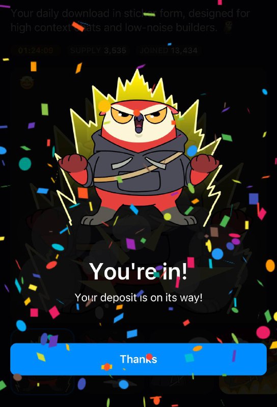 Moonbirds TON貼紙開賣合約土狗沒有背景嘎嘎衝藍籌貼紙唯唯諾諾不敢買月鳥貼紙預售詳情：- 時長：2小時- 價格：17 TON - 總量3535 貼紙平台抽籤👉@StickerTim Alpha頻道 討論區