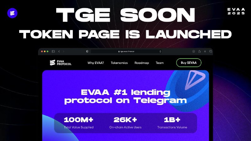 終於！EVAA 代幣頁面上線：TGE 即將推出📍 路線圖、實用程式和完整詳細資訊在此處： 